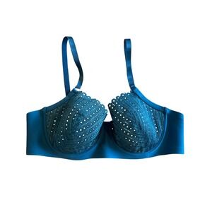 ThirdLove 24/7 Eyelet Lace Balconette Bra Teal Blue Underwire 36C
